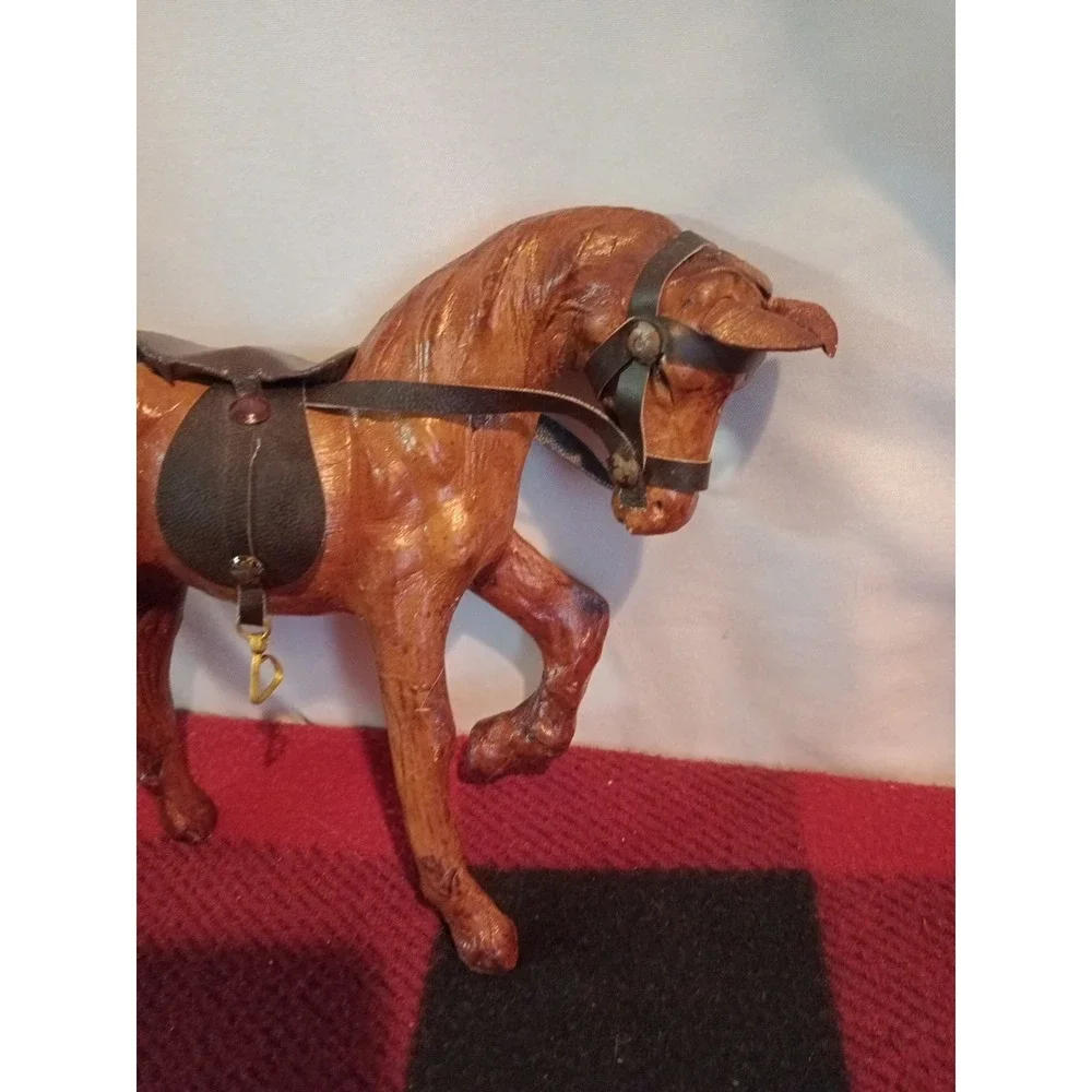 Antique Vintage figure Leather Wrapped Horse Figurine Statue Equestrian 8